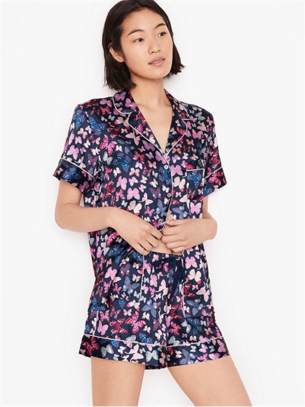 Victoria's Secret Navy Sleep Top with Pink & Light Blue Butterflies